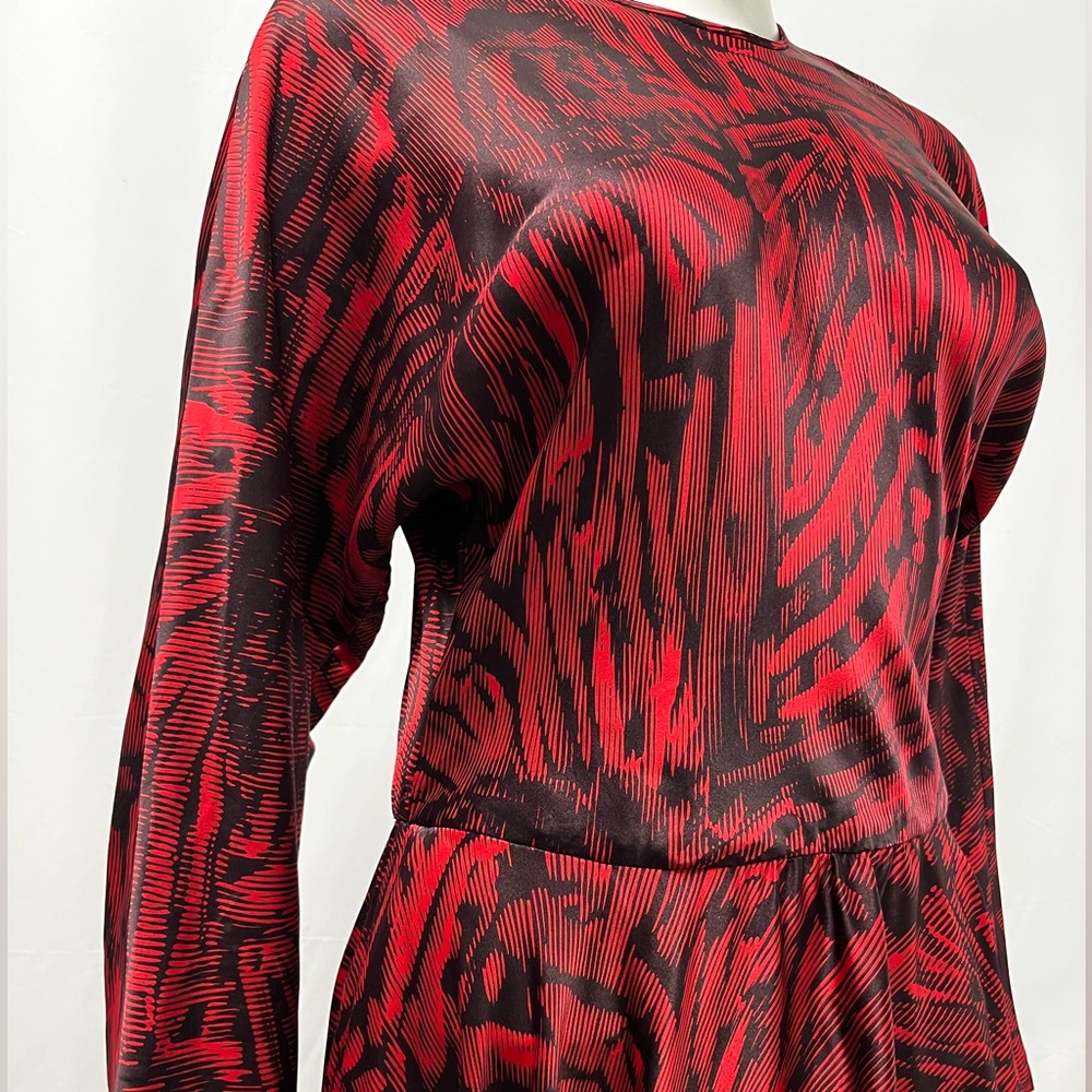 VTG 80s Debora Kuchme 100% Silk Red Satin Backless Midi Cocktail Party Dress - Picture 5 of 15